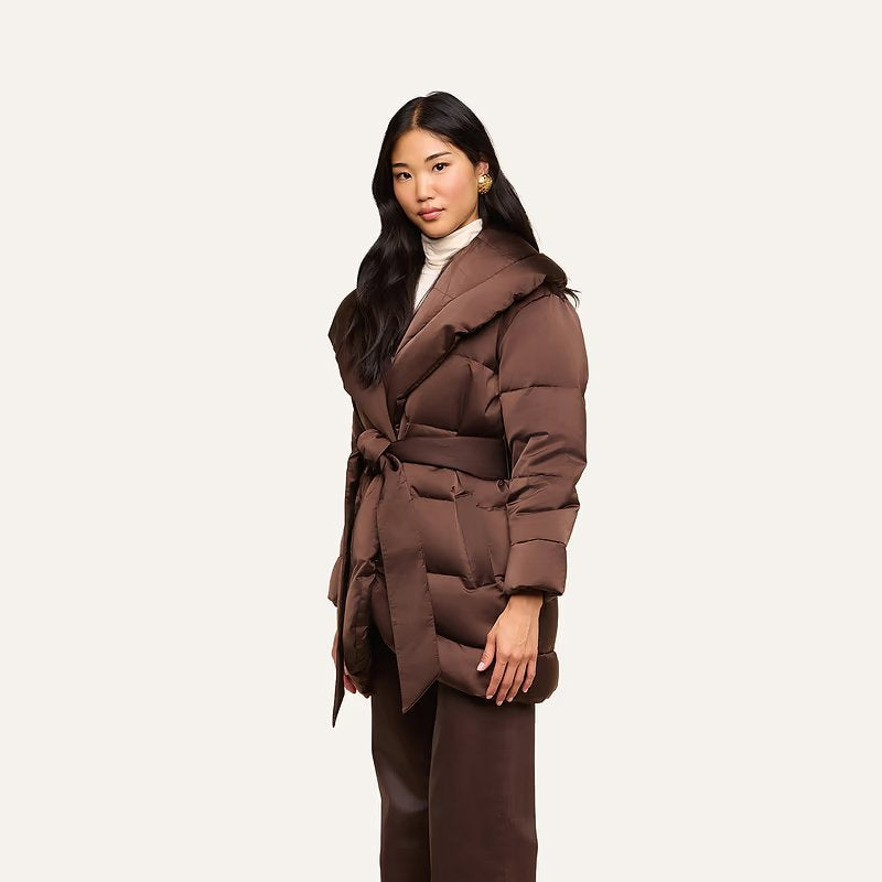 Glacier Shawl Collar Puffer Jacket Dark Java Outerwear - Longsleeve L'Agence 