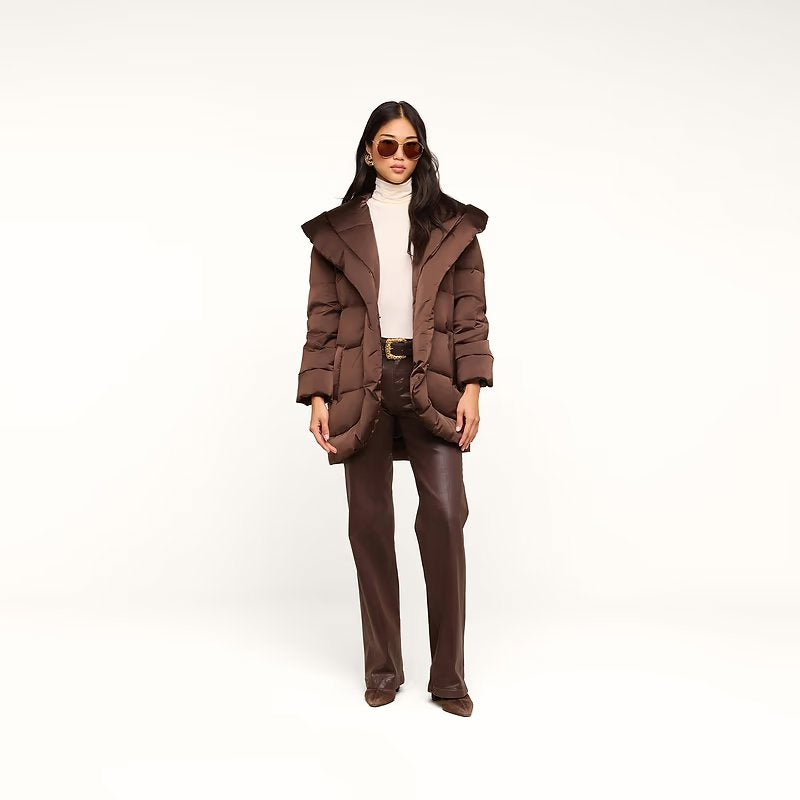 Glacier Shawl Collar Puffer Jacket Dark Java Outerwear - Longsleeve L'Agence 