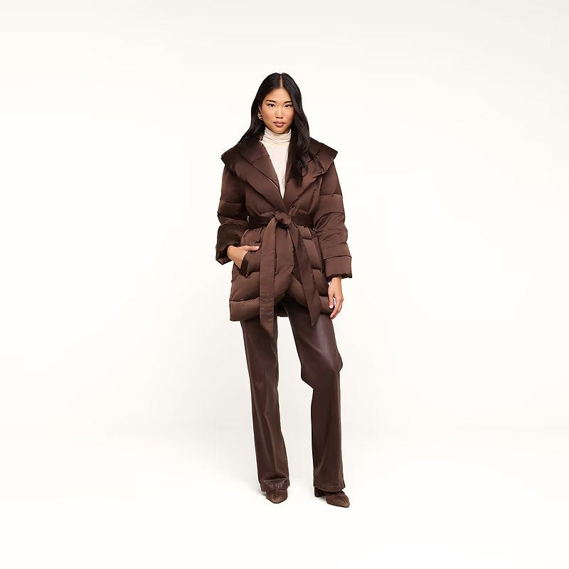 Glacier Shawl Collar Puffer Jacket Dark Java Outerwear - Longsleeve L'Agence 