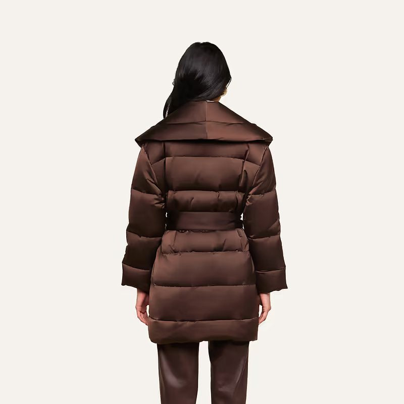 Glacier Shawl Collar Puffer Jacket Dark Java Outerwear - Longsleeve L'Agence 