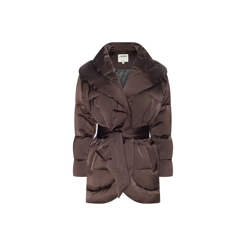 Glacier Shawl Collar Puffer Jacket Dark Java Outerwear - Longsleeve L'Agence 