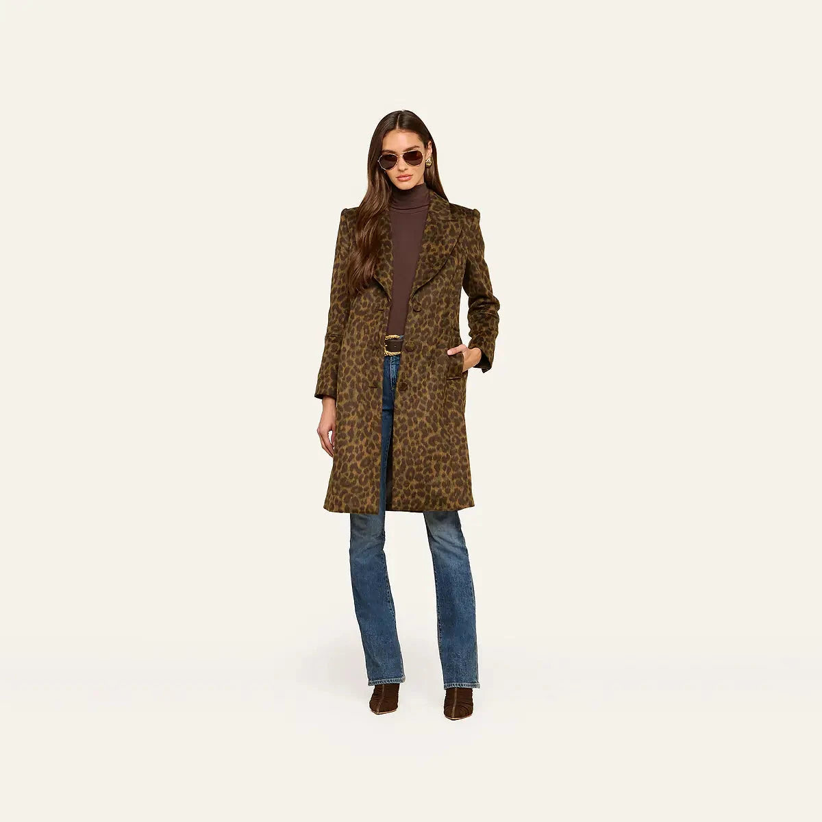 Laney Coat Dark Java Multi Leopard Outerwear - Longsleeve L'Agence 