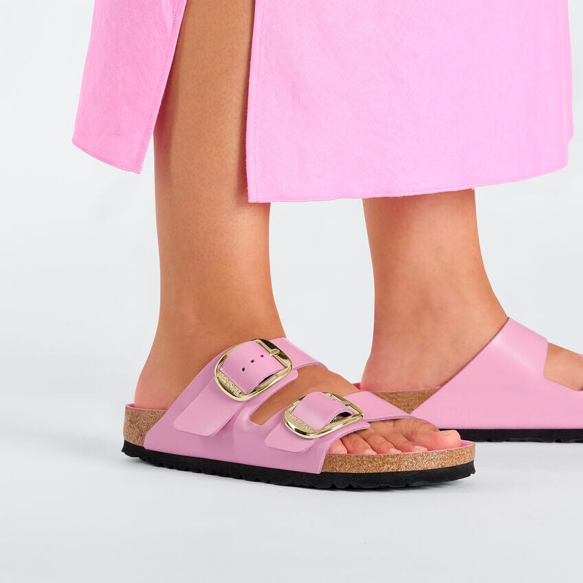 Arizona Big Buckle High Shine Leather Fondant Pink Shoes - Sandals - Flat Sandals Birkenstock 