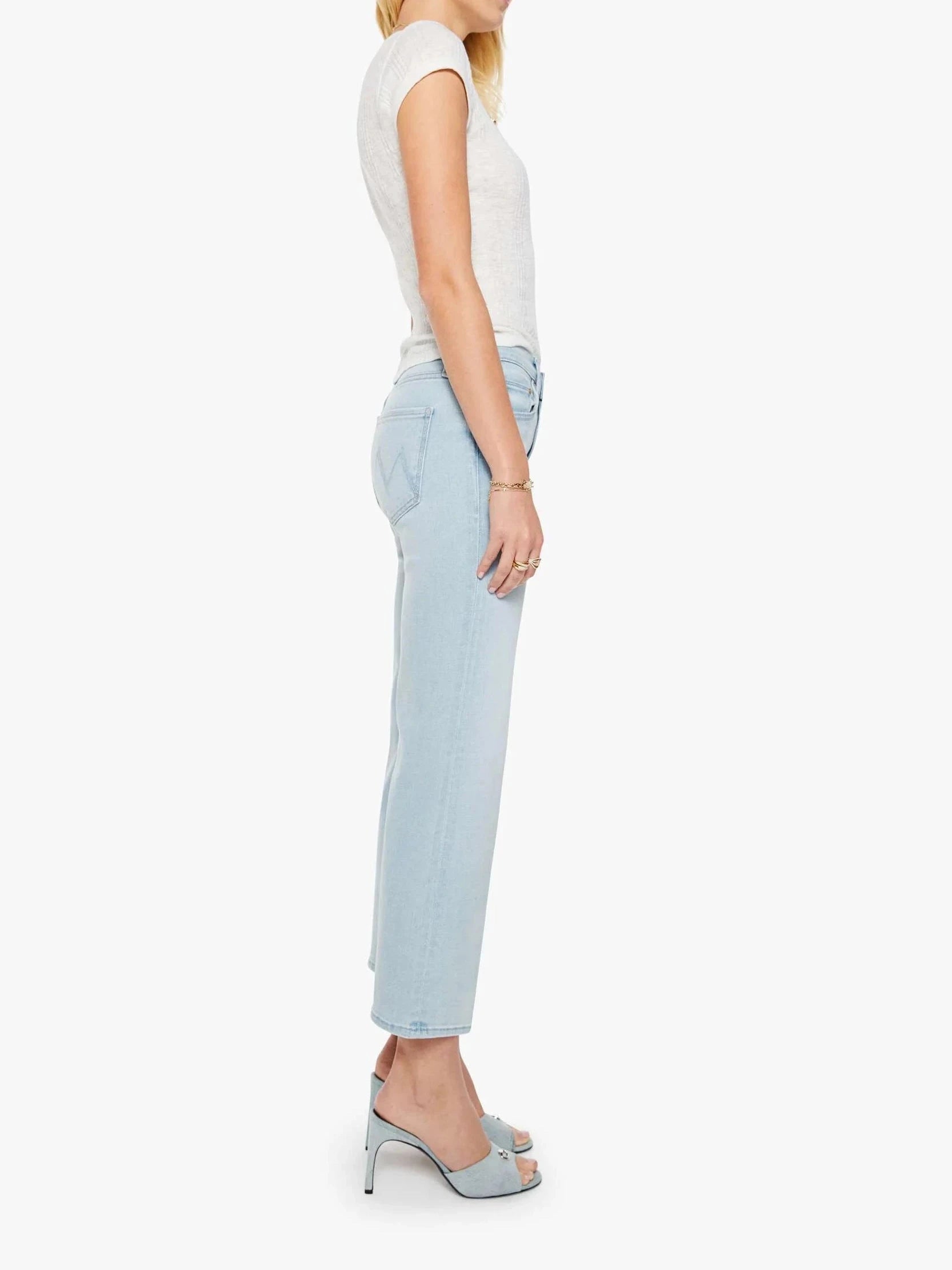 The Mid Rise Rambler Zip Ankle Pretty Please Denim - Straight Mother 