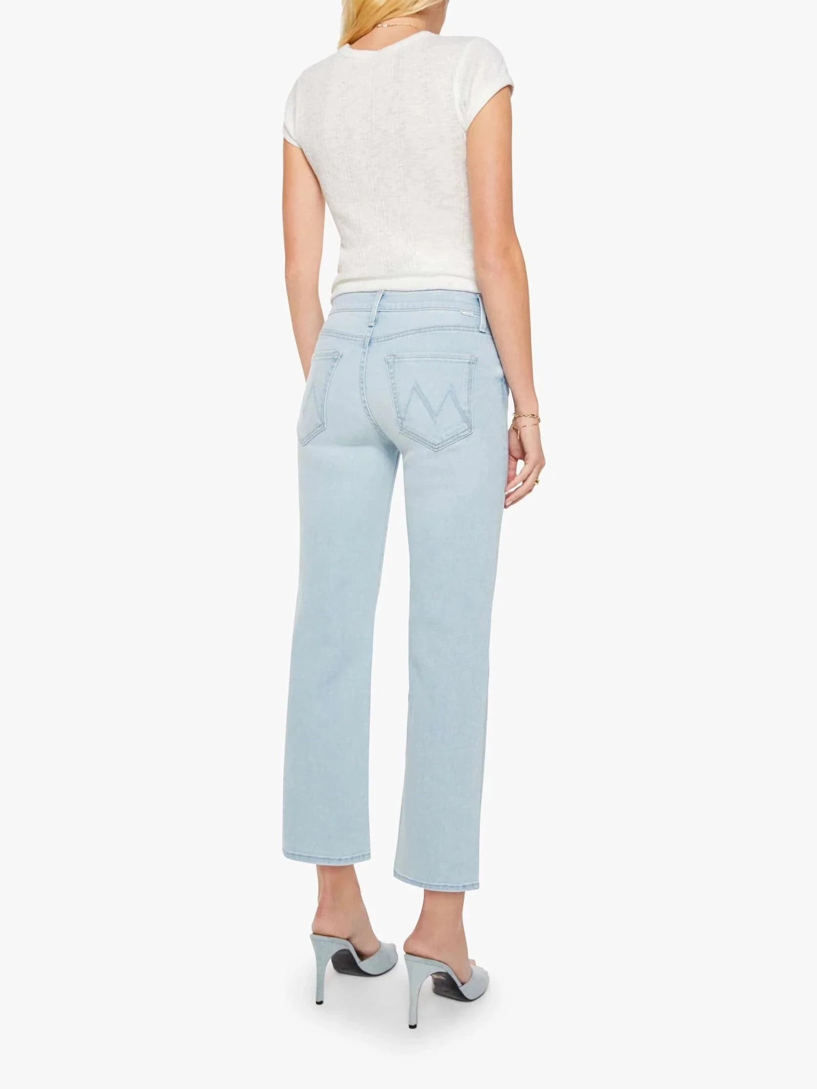 The Mid Rise Rambler Zip Ankle Pretty Please Denim - Straight Mother 