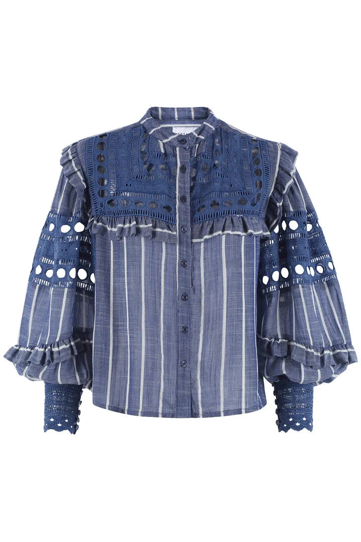 The Danielle Shirt Chambray Stripe Tops - Button Down The Shirt 