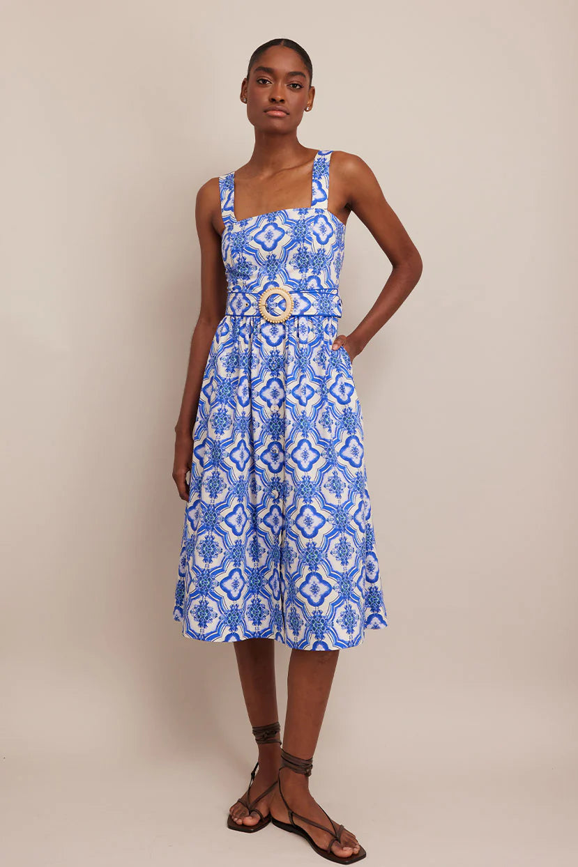 Candace Dress Belle Tile Blue Dresses - Midi Cara Cara 