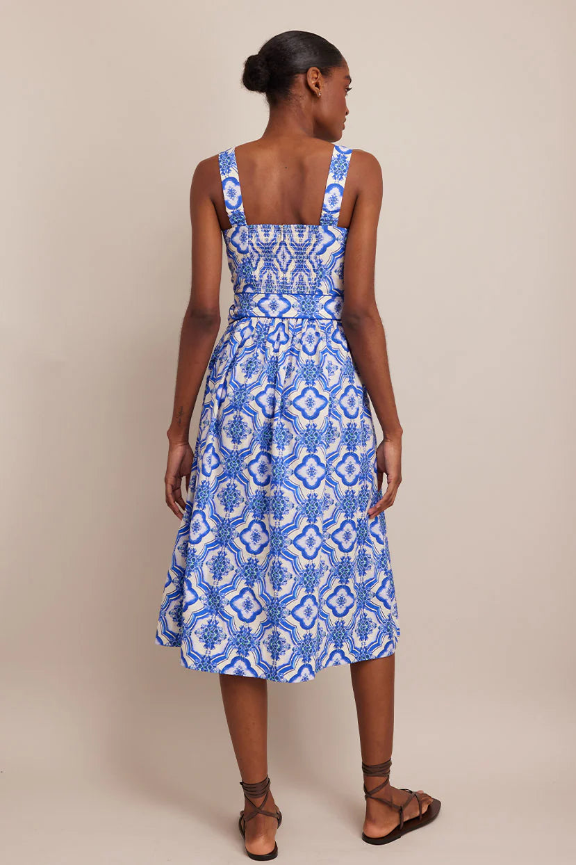 Candace Dress Belle Tile Blue Dresses - Midi Cara Cara 