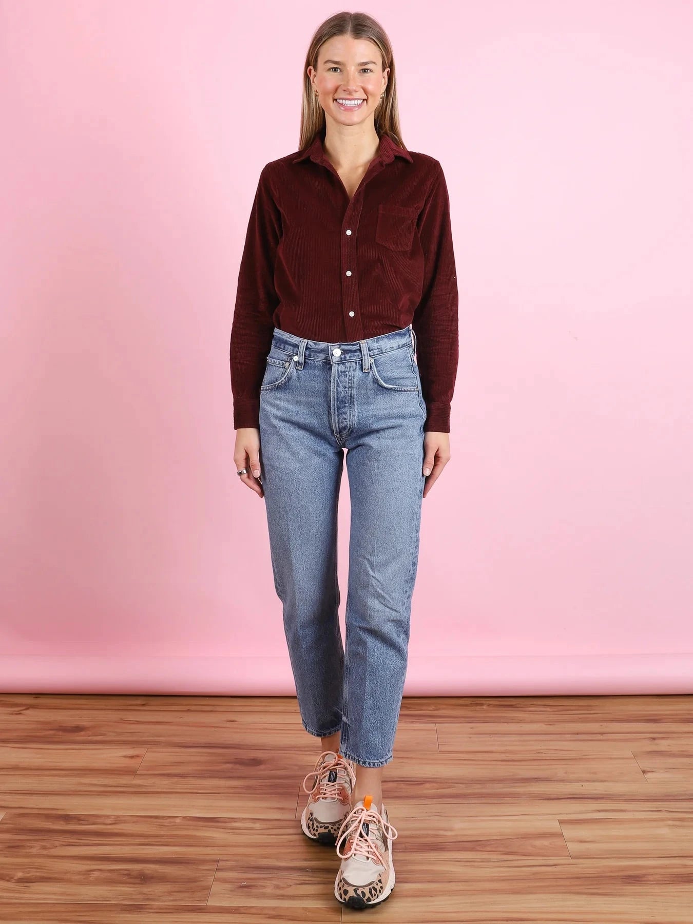 Barry Tailored Button Up Shirt Maroon Corduroy Tops - Button Down Frank & Eileen 