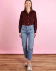 Barry Tailored Button Up Shirt Maroon Corduroy Tops - Button Down Frank & Eileen 