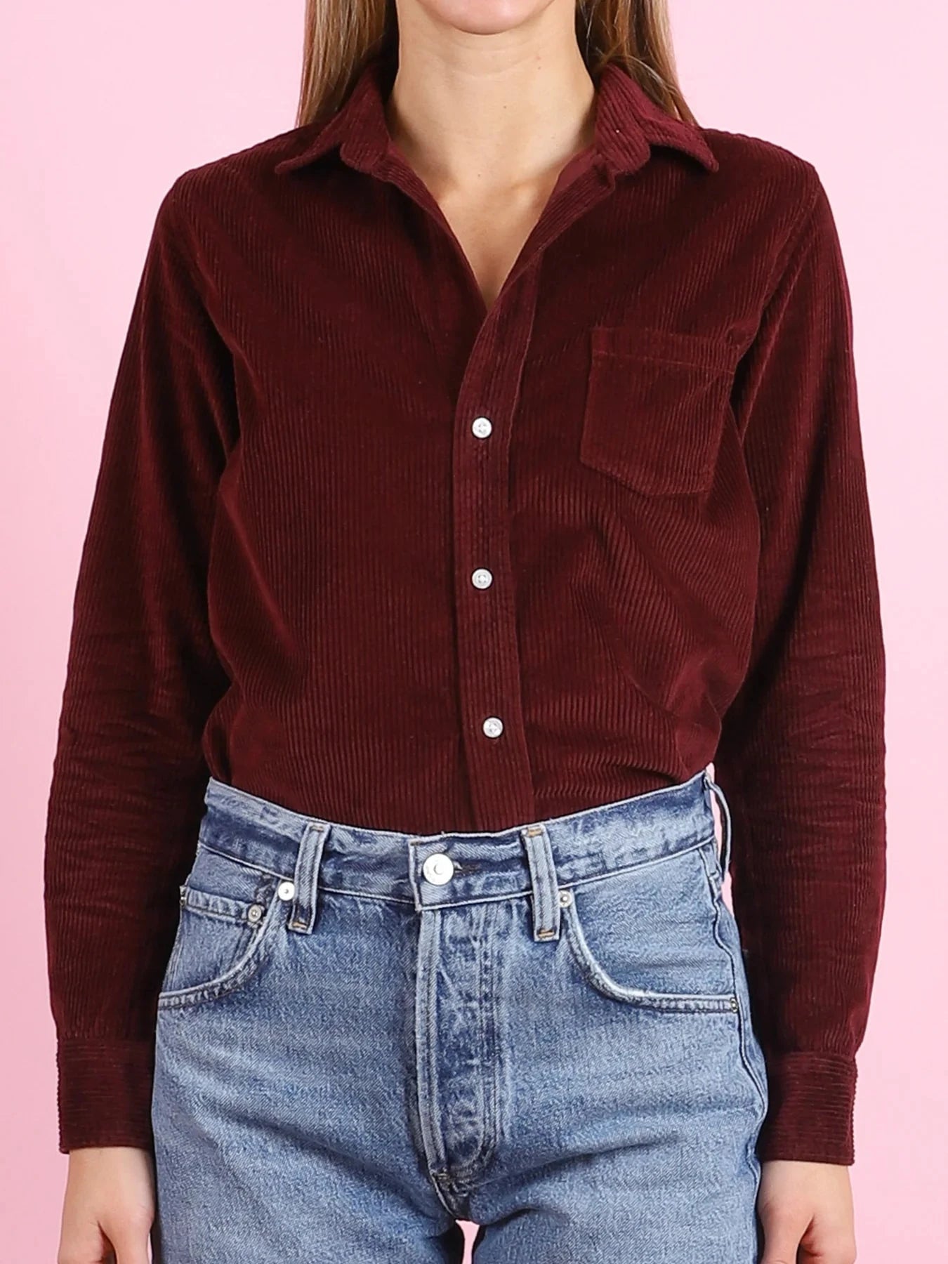 Barry Tailored Button Up Shirt Maroon Corduroy Tops - Button Down Frank & Eileen 
