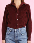 Barry Tailored Button Up Shirt Maroon Corduroy Tops - Button Down Frank & Eileen 