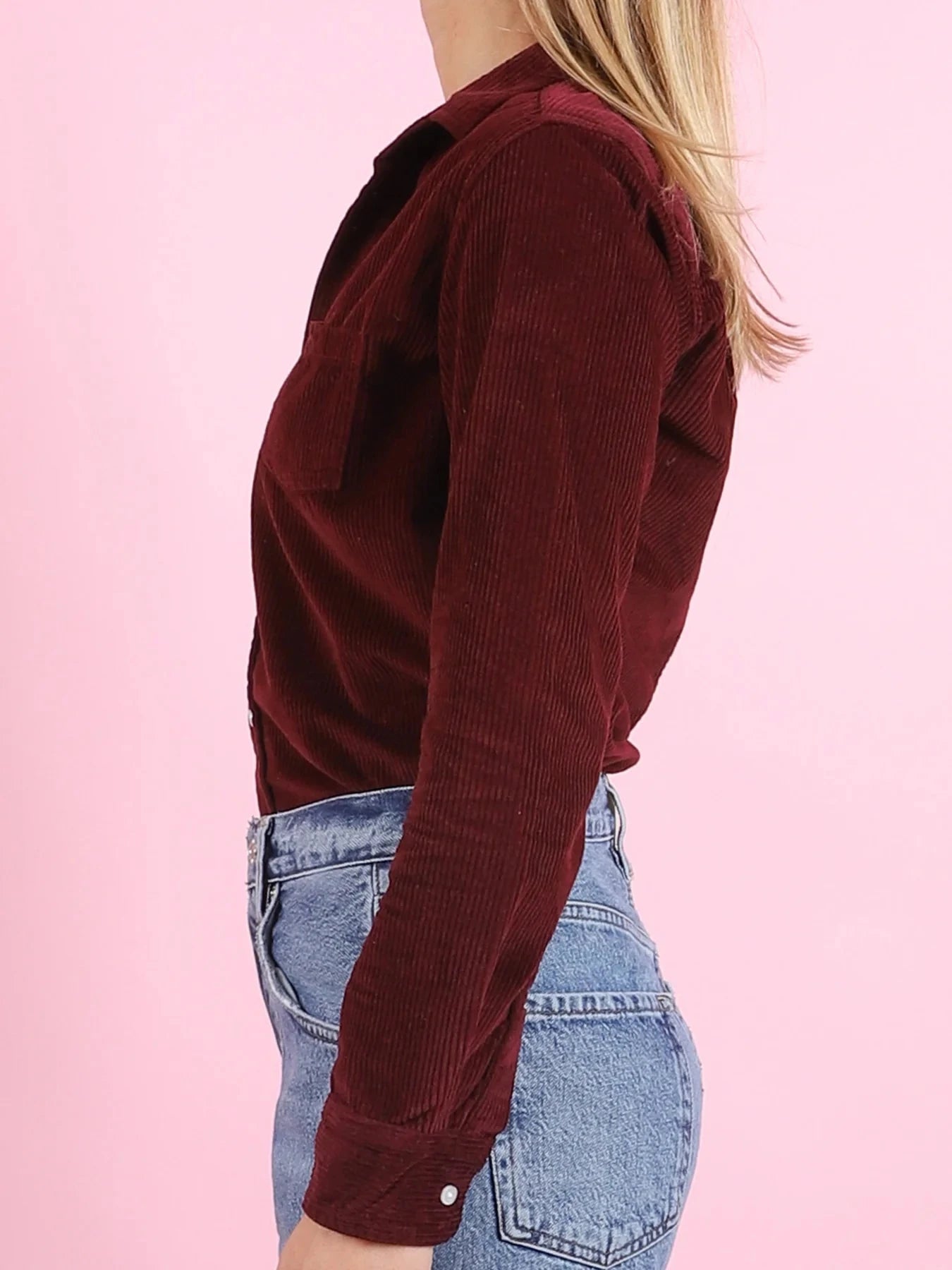 Barry Tailored Button Up Shirt Maroon Corduroy Tops - Button Down Frank & Eileen 