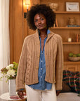 Mini Cotswolds Cropped Cable Knit Cardigan Camel Sweater - Cardigans Frank & Eileen 