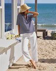 Patty Popover Short Sleeve Henley Yacht Stripe Tops - Tees Frank & Eileen 