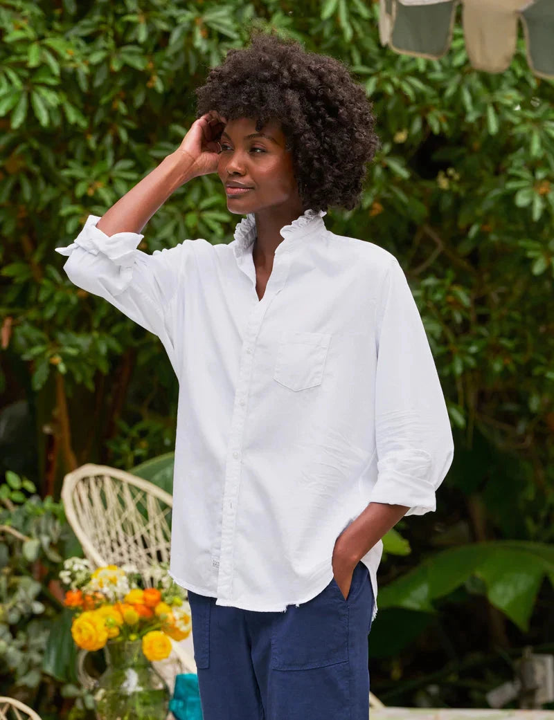 Eileen Ruffle Button Down Shirt White Denim Tops - Button Down Frank & Eileen 