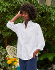 Eileen Ruffle Button Down Shirt White Denim Tops - Button Down Frank & Eileen 