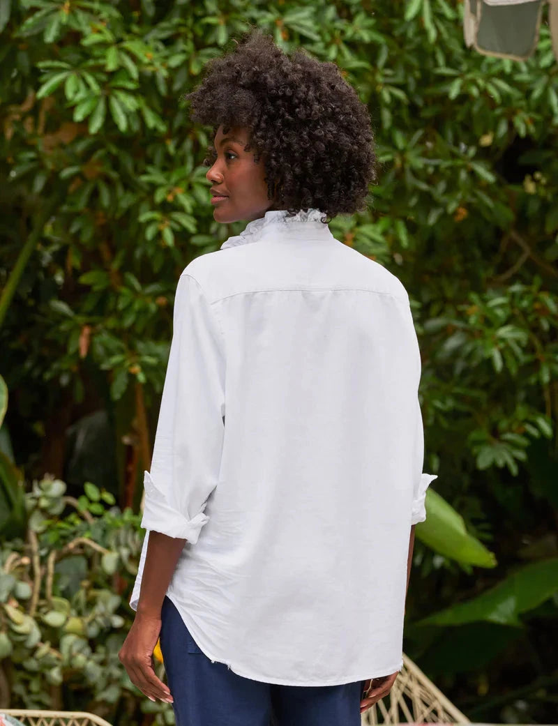 Eileen Ruffle Button Down Shirt White Denim Tops - Button Down Frank & Eileen 