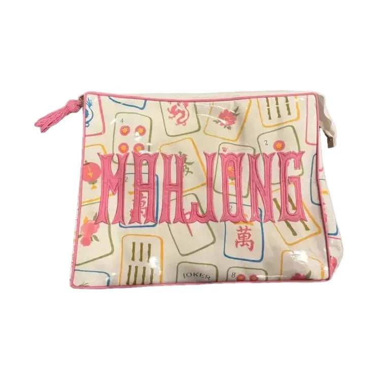 Mahjong Cosmetic Bag Green Multi Block Print Cosmetic Tiana Designs 