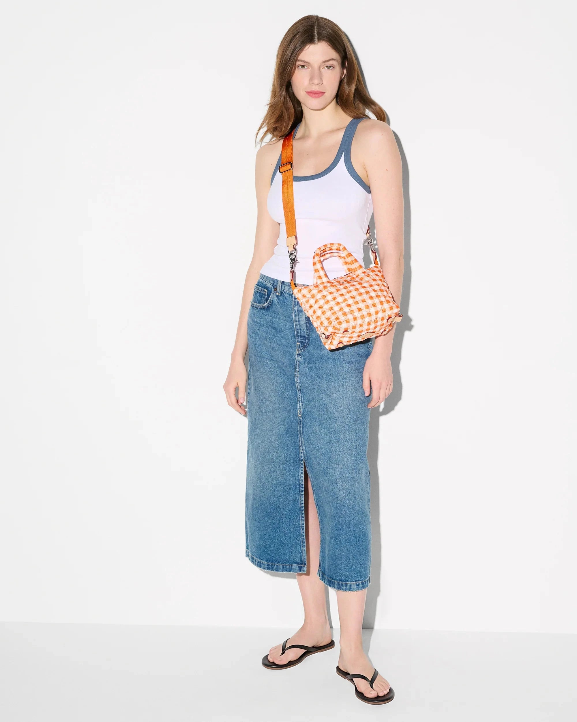 Micro Sutton Sunset Orange Gingham Crossbody MZ Wallace 