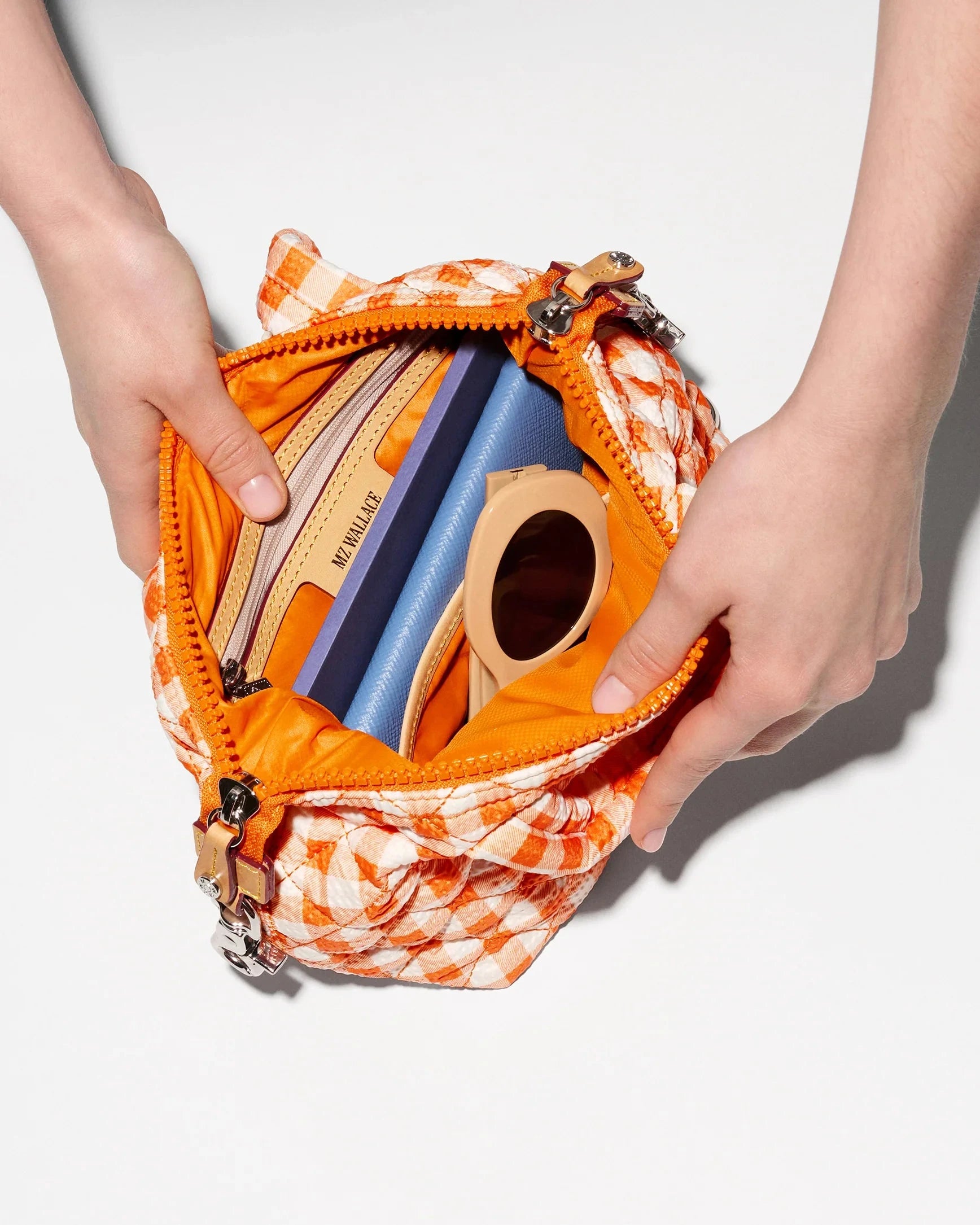 Micro Sutton Sunset Orange Gingham Crossbody MZ Wallace 