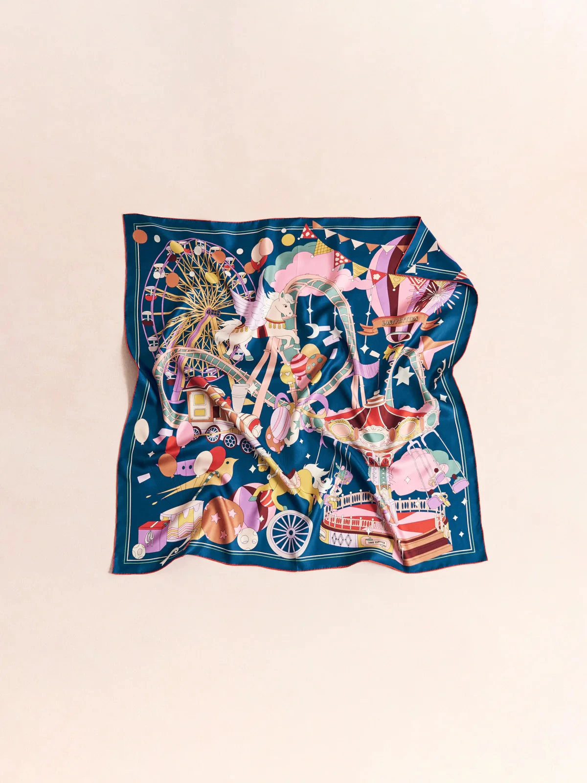 Pop Pony Silk Swill Large Silk Scarf Midnight Blue Scarves Lost Pattern NYC 