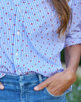 Relaxed Button Up Shirt Blue Stripe with Red Hearts Tops - Button Down Frank & Eileen 