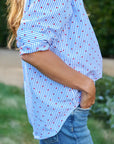 Relaxed Button Up Shirt Blue Stripe with Red Hearts Tops - Button Down Frank & Eileen 