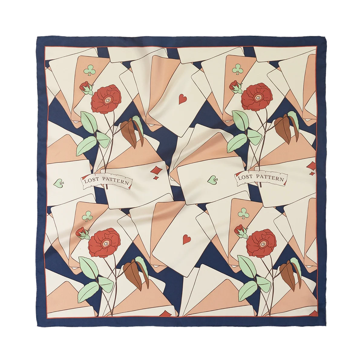 Camellia Silk Bandana Scarf Dark Blue Scarves Lost Pattern NYC 