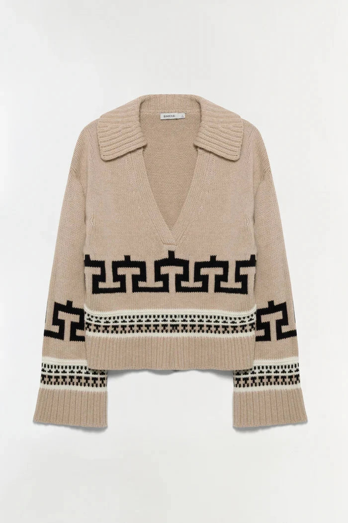 O'Reilly Western V-Neck Sweater Sand Melange Sweater - V-Neck Simkhai 