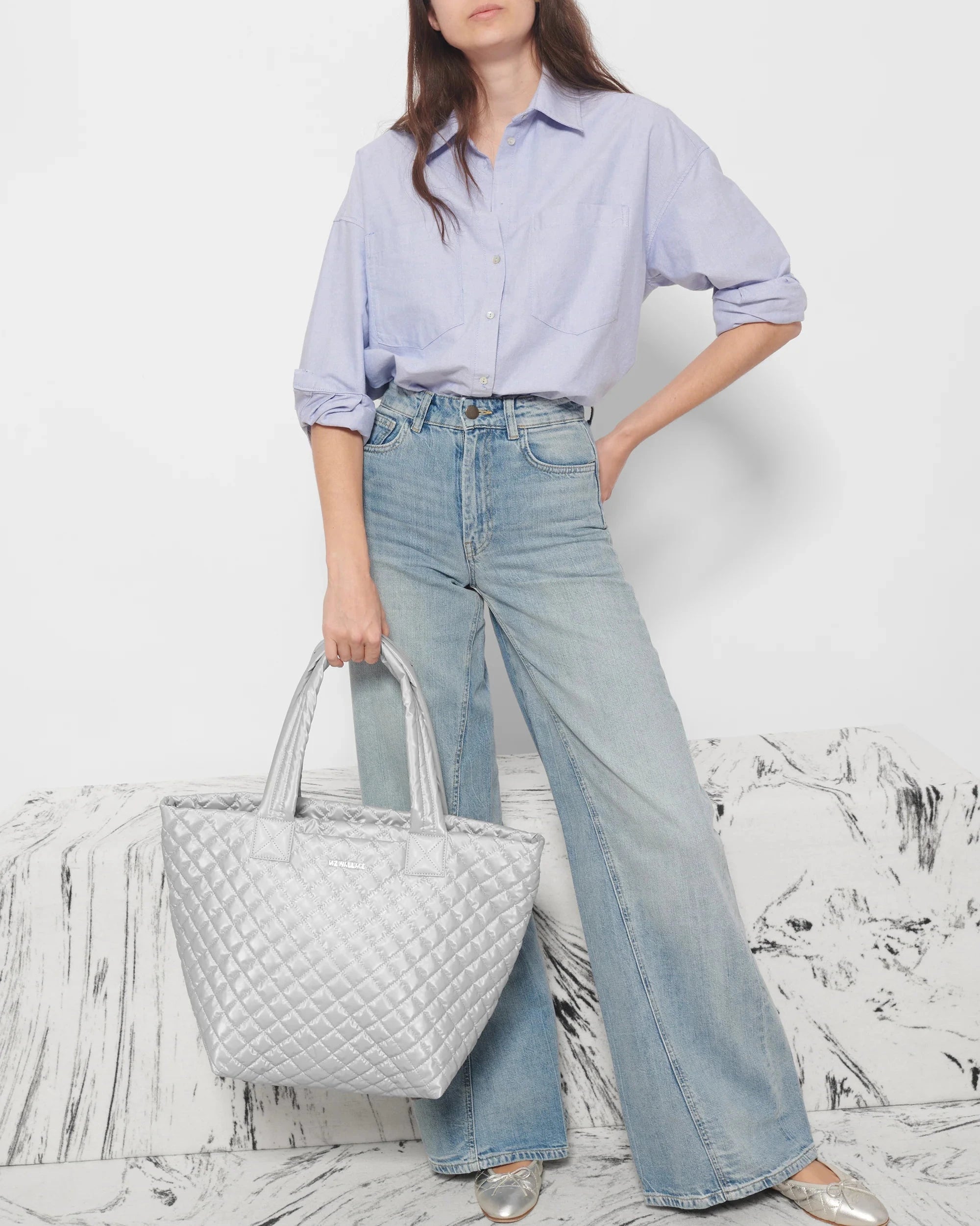 Medium Metro Tote Deluxe Oyster Metallic Tote & Satchel MZ Wallace 