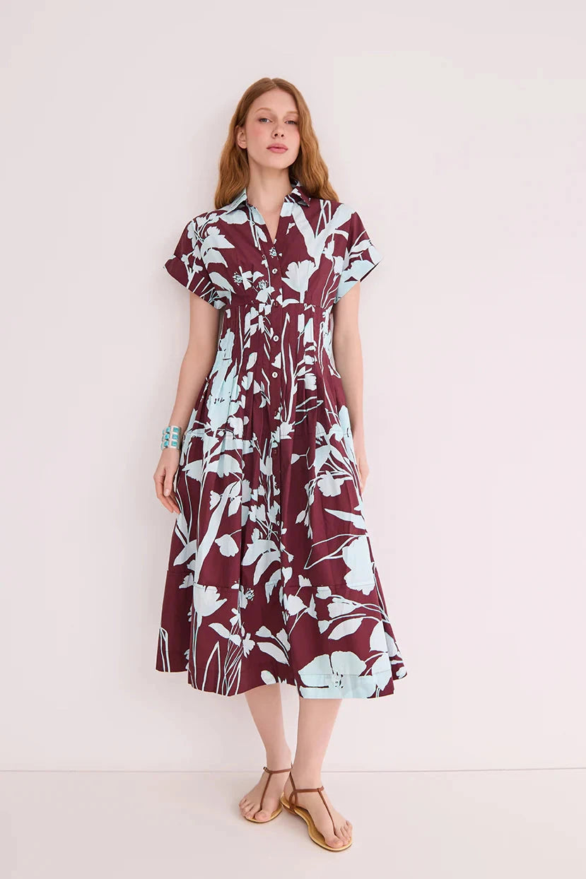 Nash Midi Dress Botanic Maroon Dresses - Maxi Cara Cara 