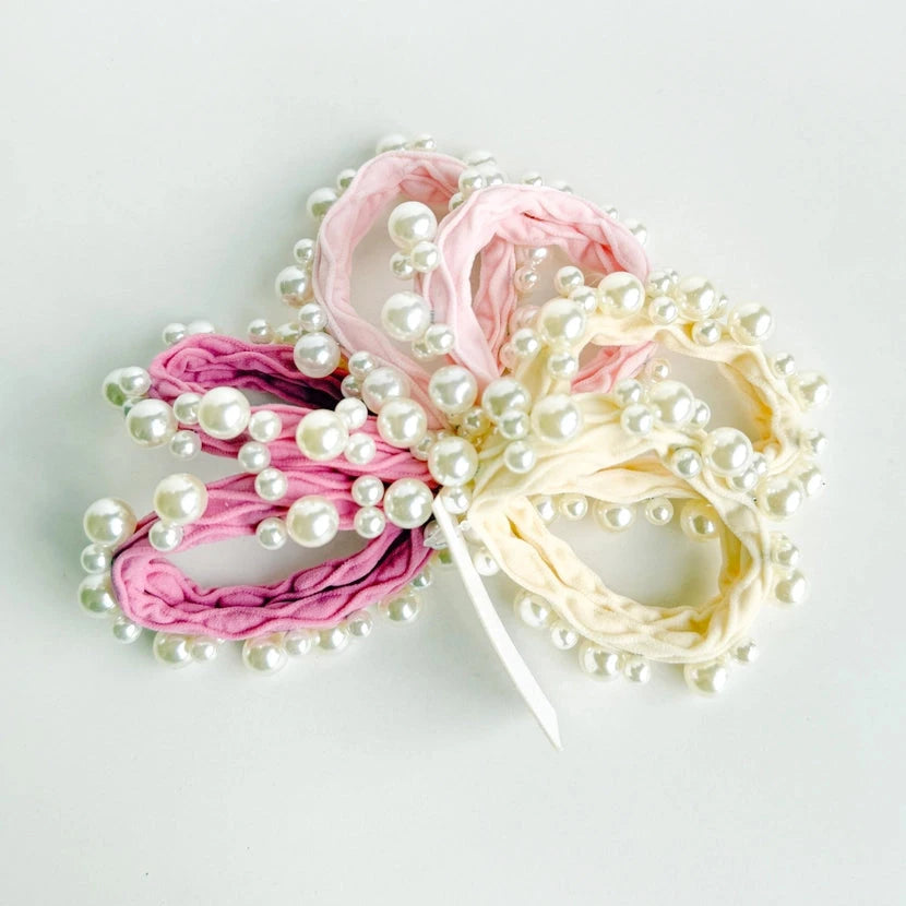 Textured Seamless Pearl Hair Ties Pink Beauty &amp; Hair Adorro 