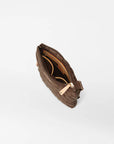 Ariel view of open mz Wallace Metro Flat Crossbody Walnut on a white background