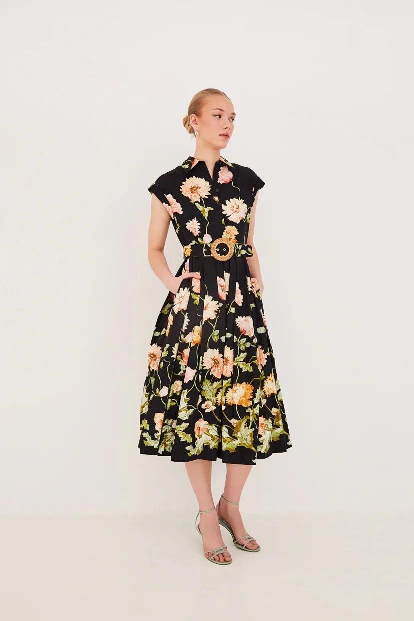 Octavia Dress Lockwood Flora Black Dresses - Midi Cara Cara 
