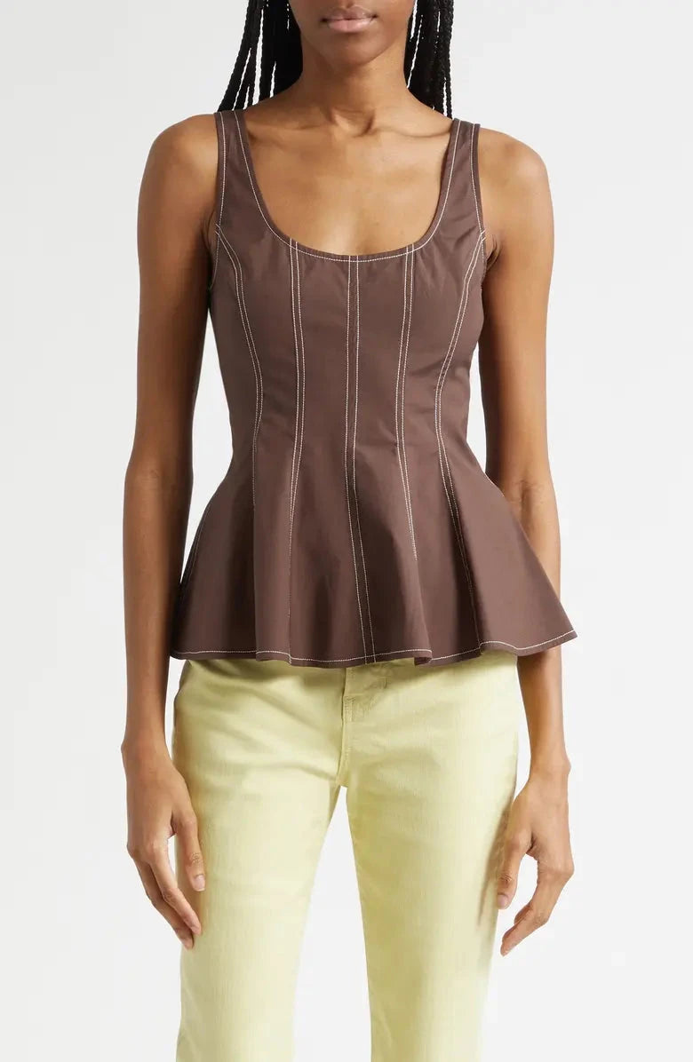 Charlie Top Dark Mocha Tops - Blouses Veronica Beard 