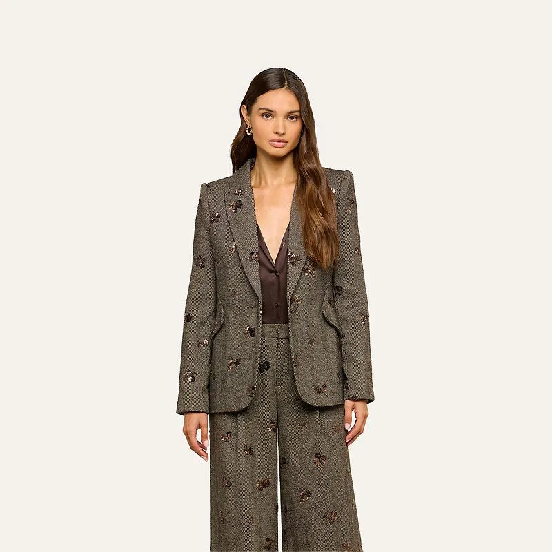 Chamberlain Sequined Blazer Beige/Black/Gold Flower Sequin Jackets - Blazers L'Agence 