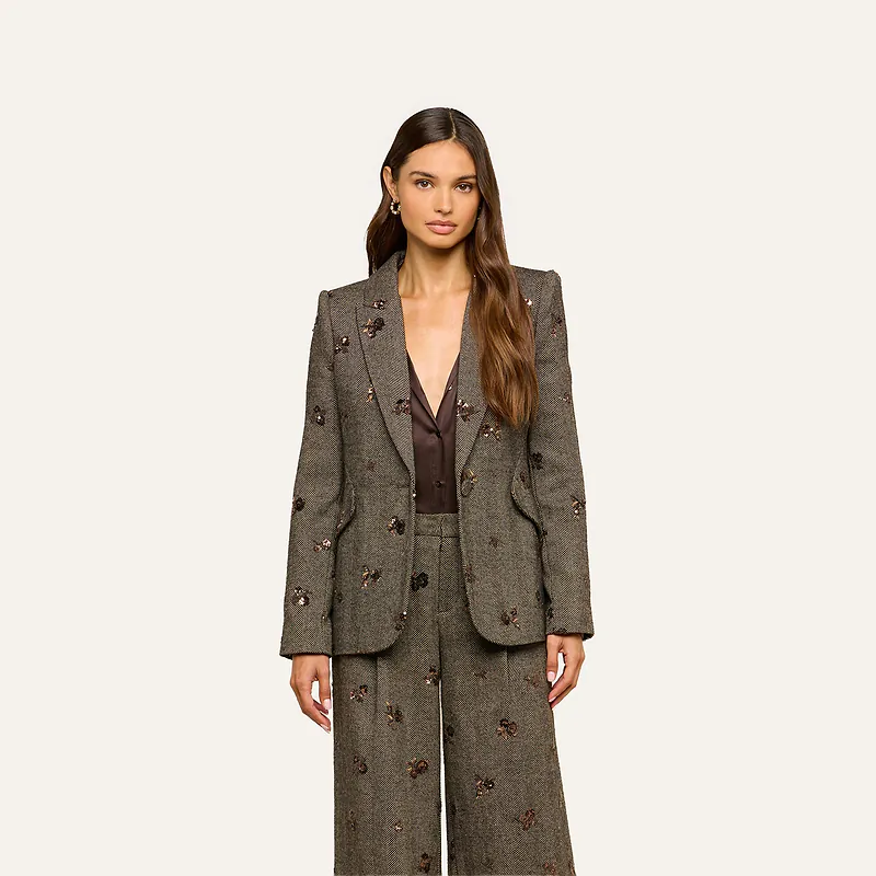 Chamberlain Sequined Blazer Beige/Black/Gold Flower Sequin