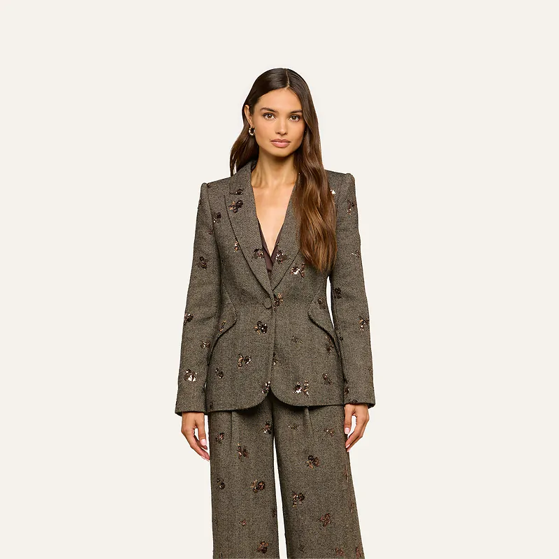 Chamberlain Sequined Blazer Beige/Black/Gold Flower Sequin