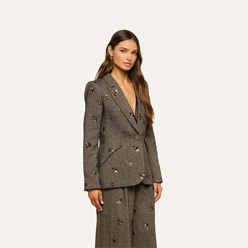 Chamberlain Sequined Blazer Beige/Black/Gold Flower Sequin