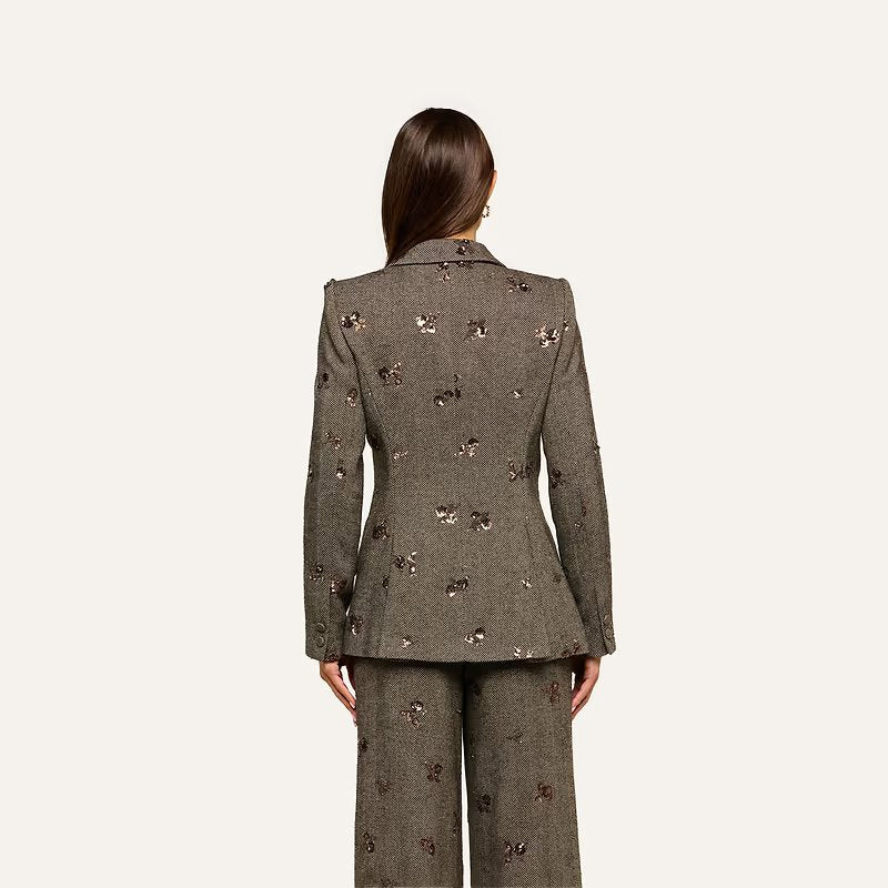Chamberlain Sequined Blazer Beige/Black/Gold Flower Sequin Jackets - Blazers L'Agence 
