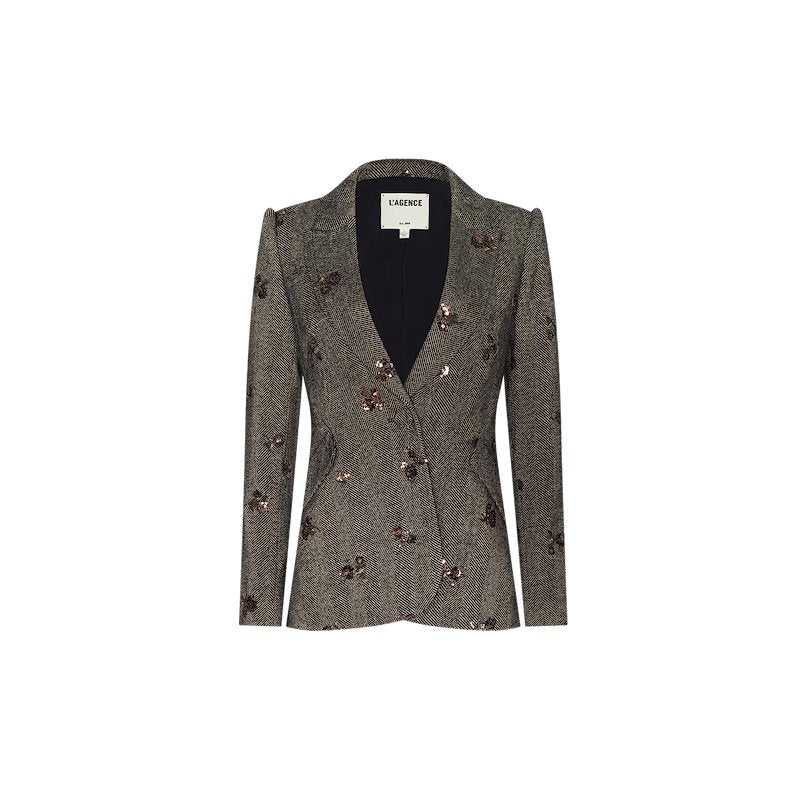 Chamberlain Sequined Blazer Beige/Black/Gold Flower Sequin Jackets - Blazers L'Agence 