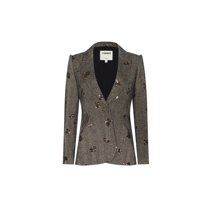 Chamberlain Sequined Blazer Beige/Black/Gold Flower Sequin