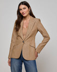 Chamberlain Pinstripe Blazer Tan/Charcoal Jackets - Blazers L'Agence 