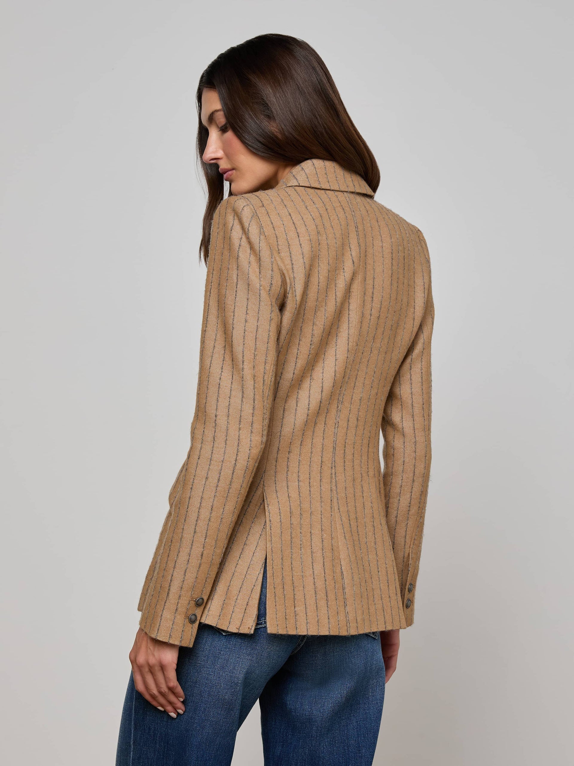 Chamberlain Pinstripe Blazer Tan/Charcoal Jackets - Blazers L'Agence 