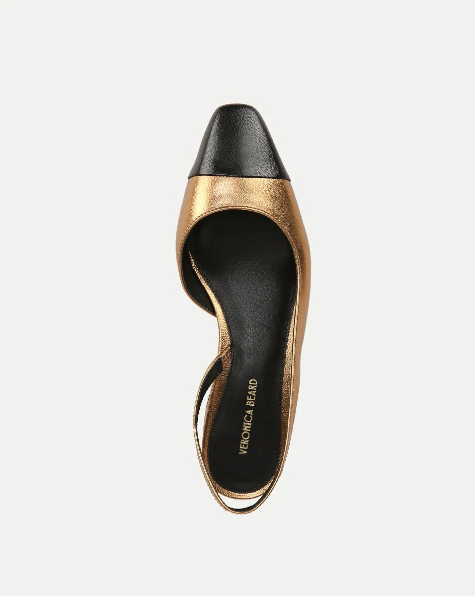 Cecile Leather Cap-Toe Slingback Black Gold Shoes - Pumps - Low Veronica Beard - Shoes 