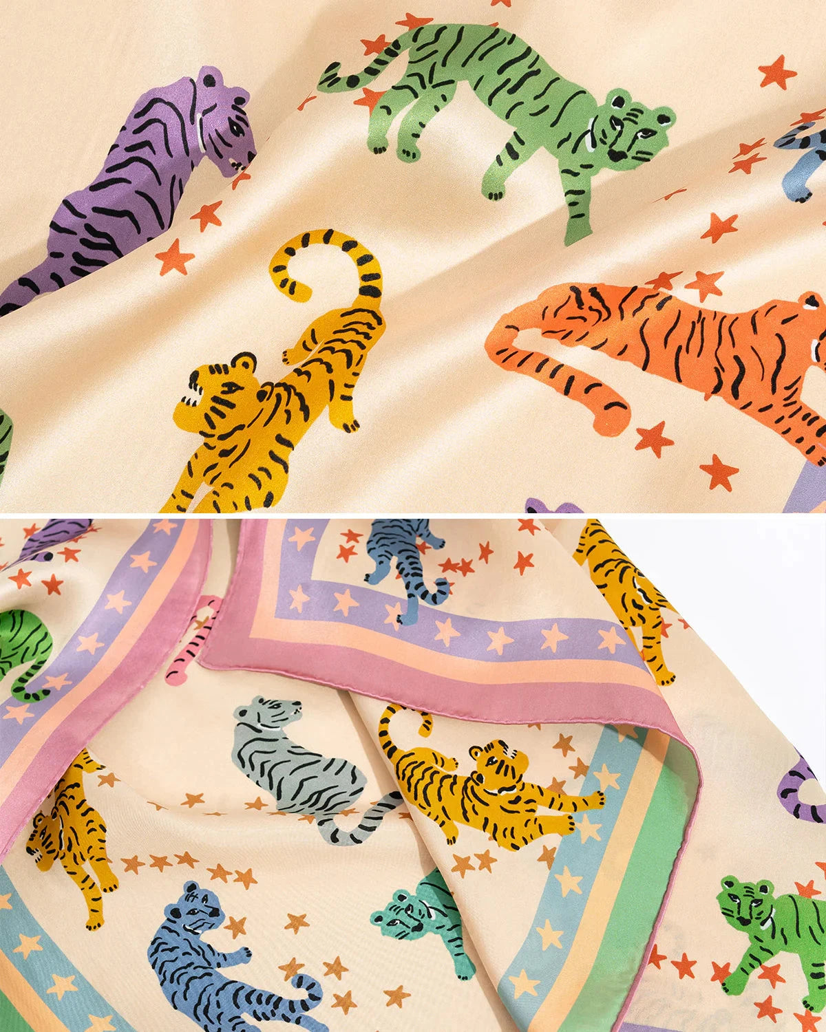 Neon Tigers Large Silk Scarf Pink/Green Scarves Lost Pattern NYC 