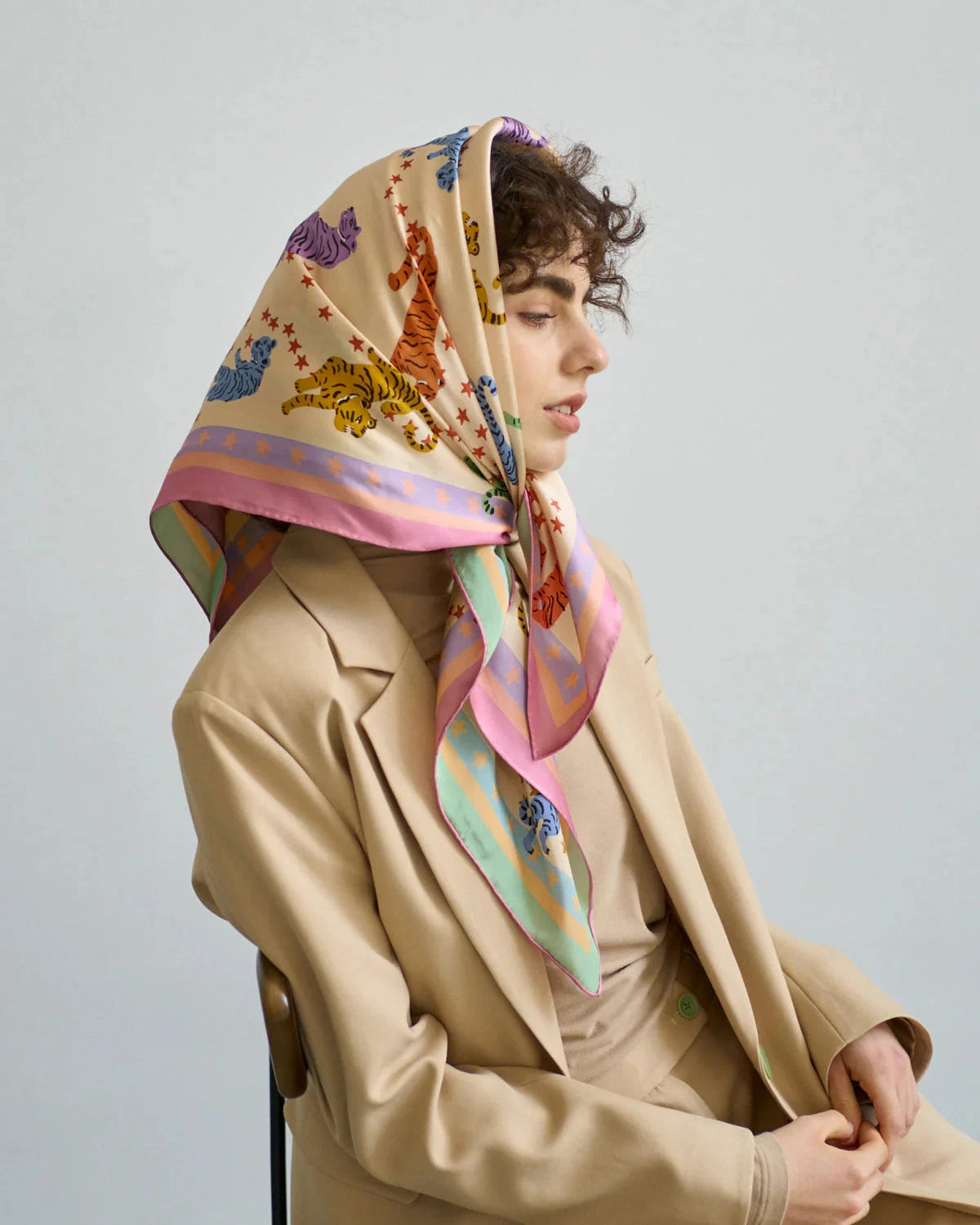 Neon Tigers Large Silk Scarf Pink/Green Scarves Lost Pattern NYC 