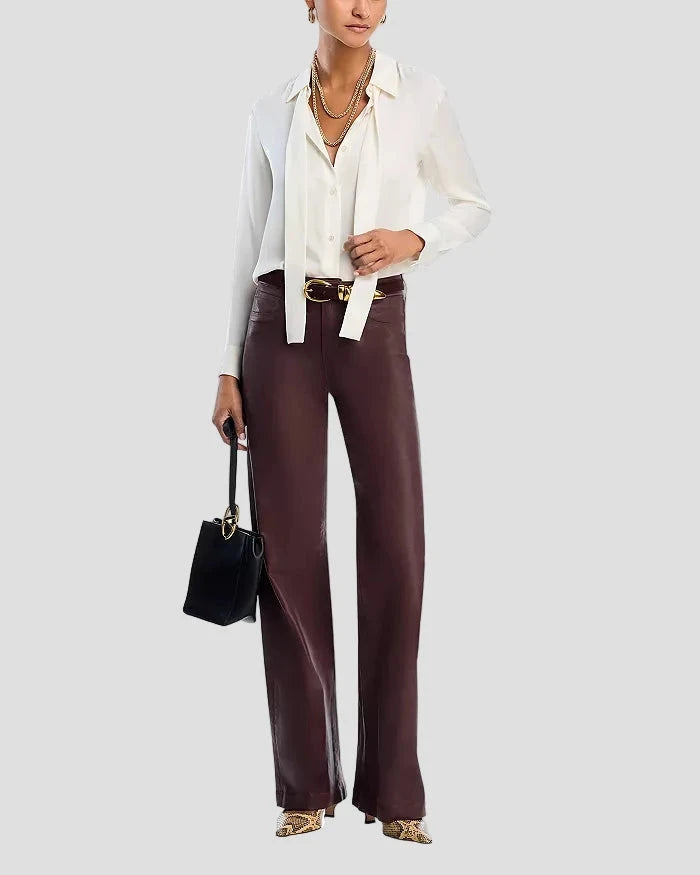 Scottie Coated Wide Leg Jean Chocolate Denim - Flare & Wide Leg L'Agence 