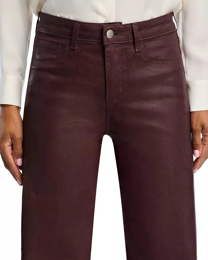 Scottie Coated Wide Leg Jean Chocolate Denim - Flare & Wide Leg L'Agence 